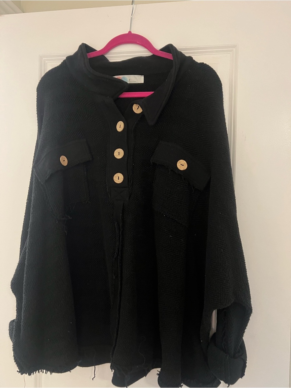 Free People Black Button-Front Knit Sweater Jacket